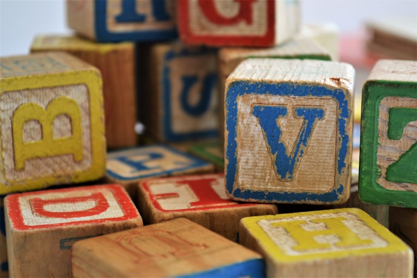 Wooden number blocks arranged in a pile